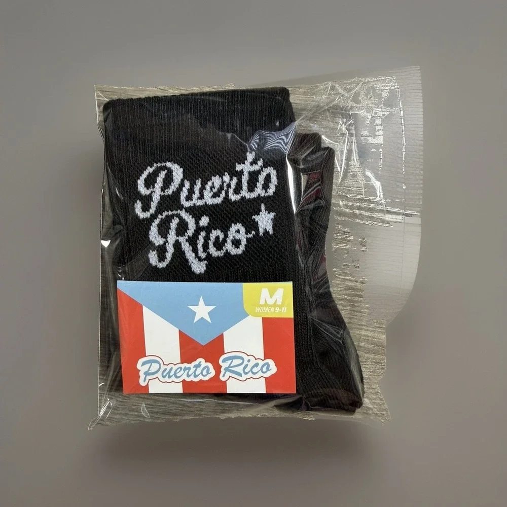 Puerto Rico Boricua Crew Socks 1 Pair Black White Unisex Regular Size